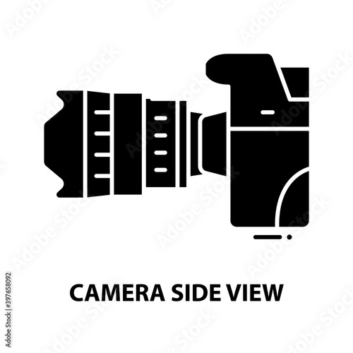camera side view icon, black vector sign with editable strokes, concept illustration