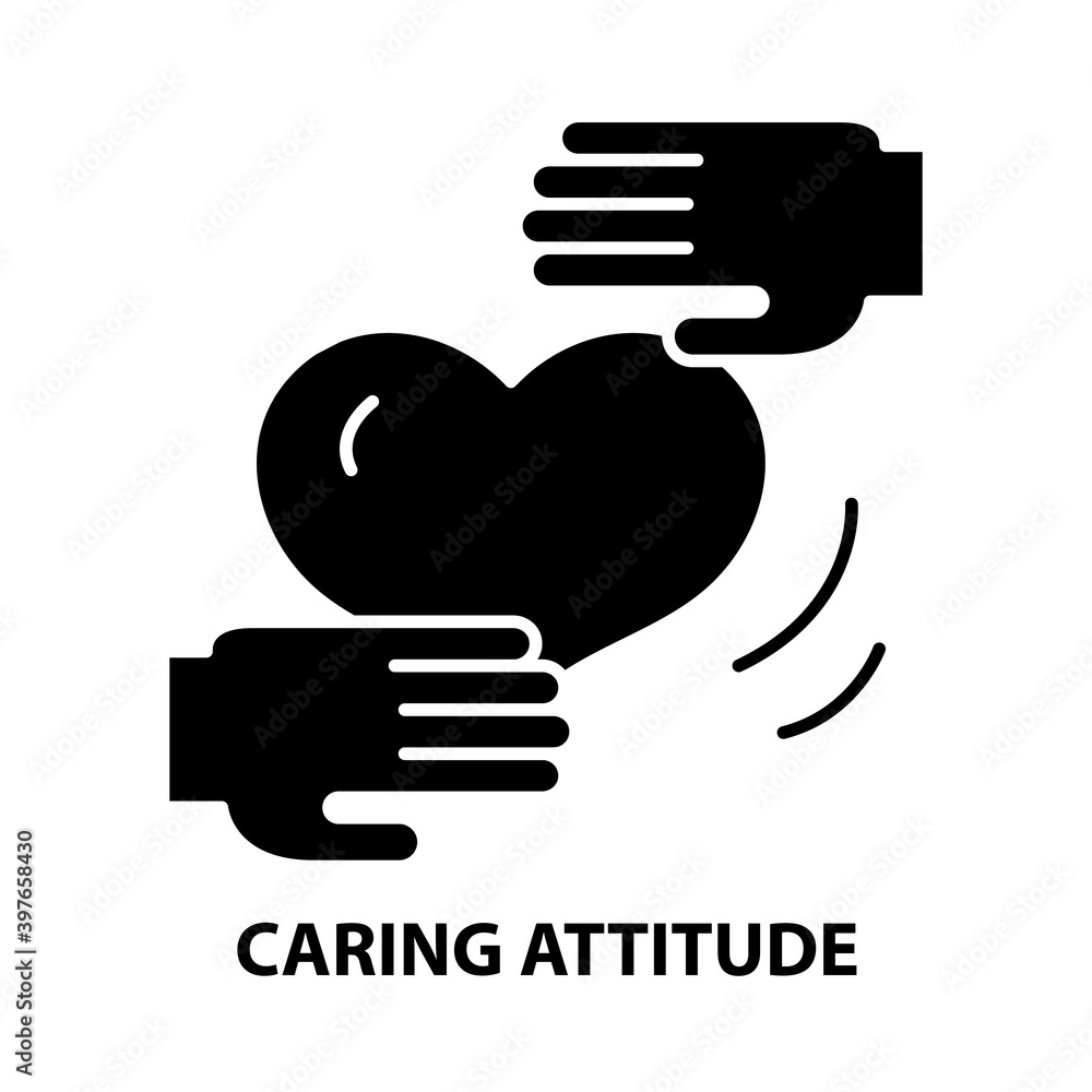 Fototapeta premium caring attitude icon, black vector sign with editable strokes, concept illustration