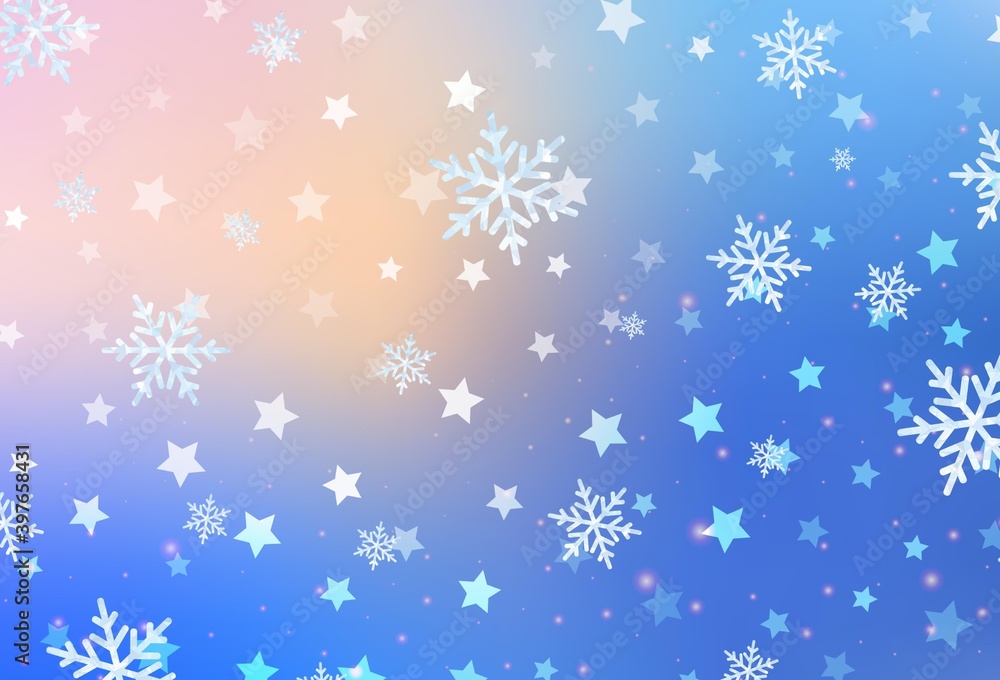 Light Pink, Blue vector background with xmas snowflakes, stars. Light Pink, Blue vector background with xmas snowflakes, stars.