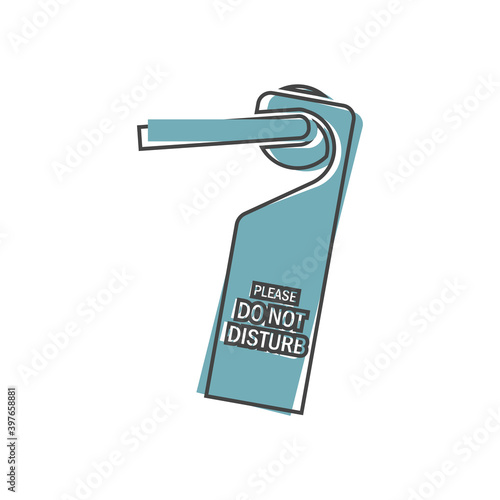 Vector icon tag on the door. Hotel door hanger cartoon style on white isolated background.