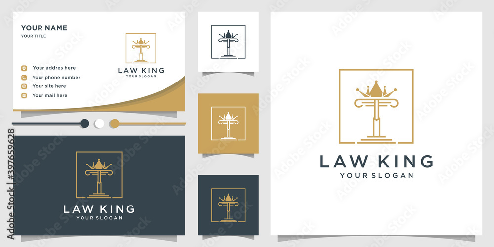 Fototapeta premium Law king logo template with modern line art concept Premium Vector