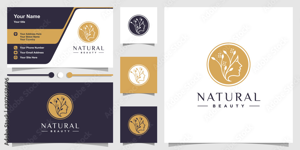 Natural logo template with beauty woman and business card design Premium Vector Natural logo template with beauty woman and business card design Premium Vector