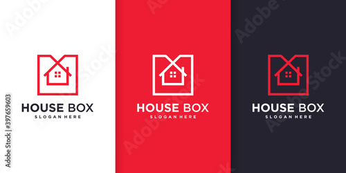 House logo template with line art box concept Premium Vector