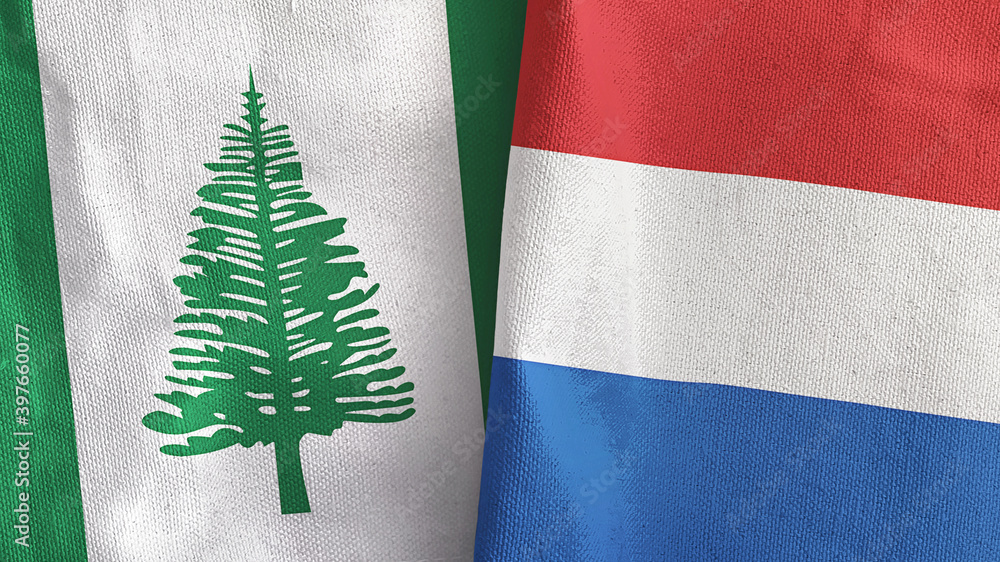 Netherlands and Norfolk Island two flags textile cloth 3D rendering