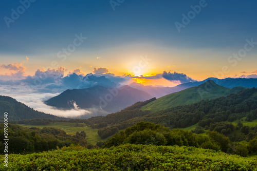 Fototapeta Naklejka Na Ścianę i Meble -  Beautiful mountain landscape at Caucasus mountains with clouds and blue sky