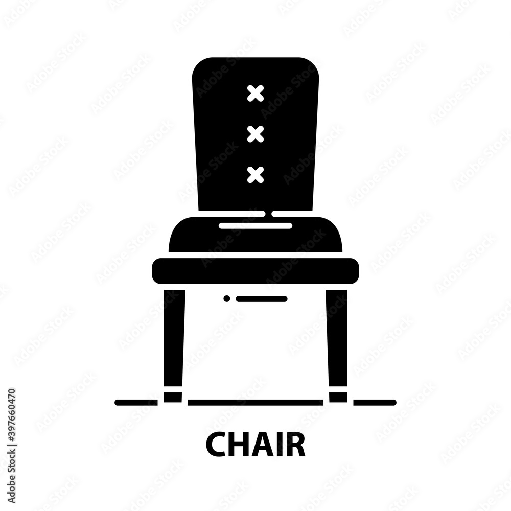 chair icon, black vector sign with editable strokes, concept illustration chair icon, black vector sign with editable strokes, concept illustration