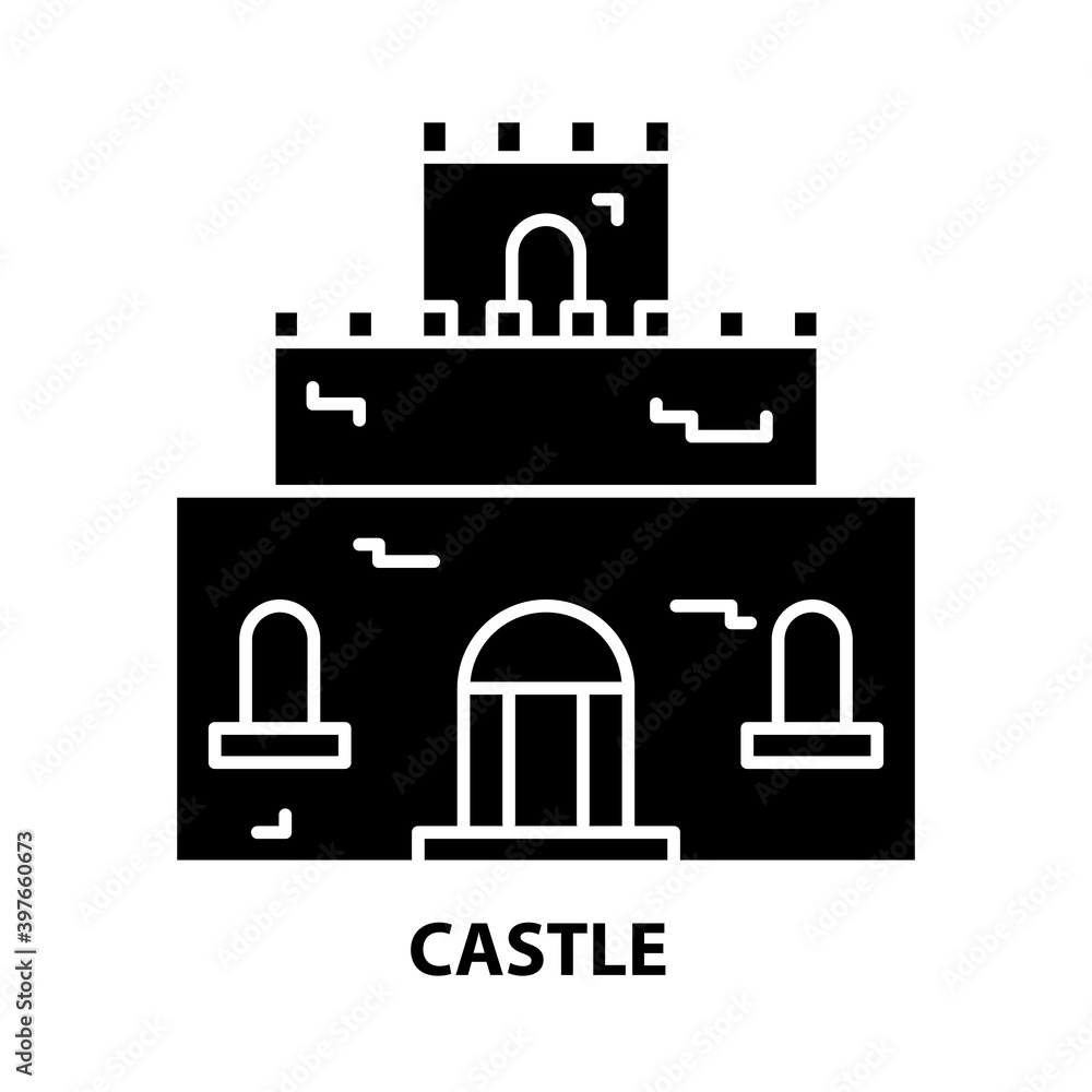 castle icon, black vector sign with editable strokes, concept illustration