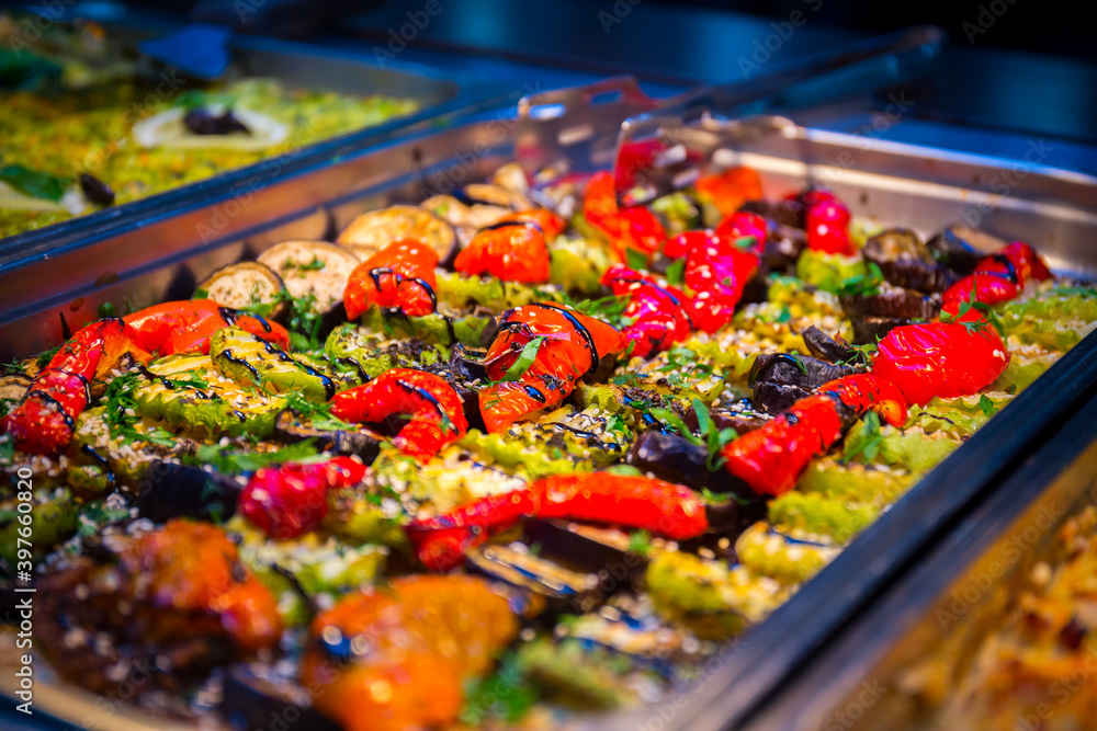 Roasted vegetables tasty meal close up view. Roasted vegetables tasty meal close up view.