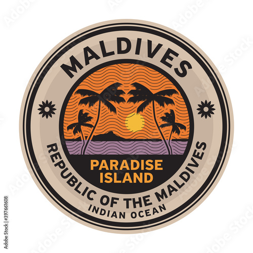 Stamp or label with the name of Maldives Islands