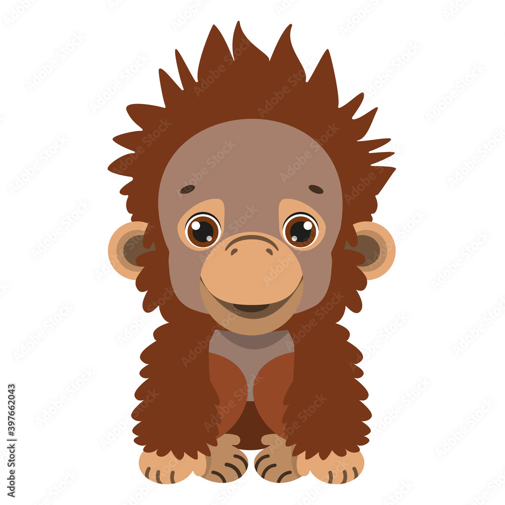 A cute baby orangutan. Fauna of the rain forests of Asia. Vector  illustration. Cartoon style. Stock Vector | Adobe Stock
