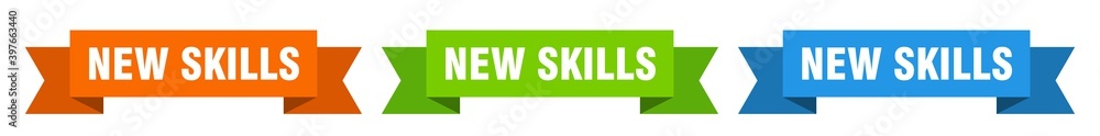 new skills ribbon. new skills isolated paper sign. banner new skills ribbon. new skills isolated paper sign. banner
