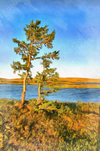 Beautiful tundra landscape with river and lonely tree at Polar Urals © idea_studio