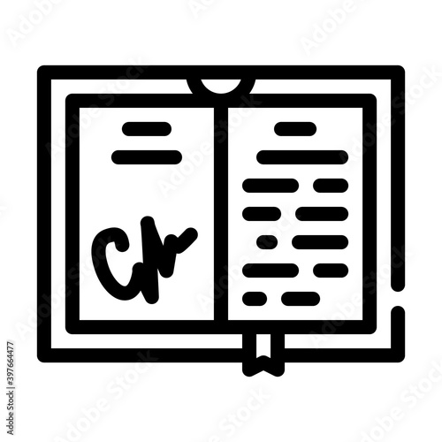 autographed book line icon vector illustration black