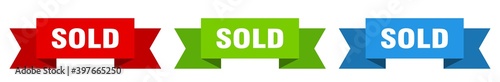 sold ribbon. sold isolated paper sign. banner