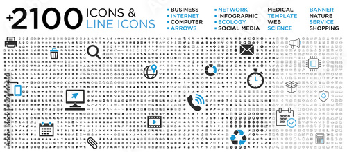 Full set icons: business, computer, internet, medical, social media, arrows, services,...