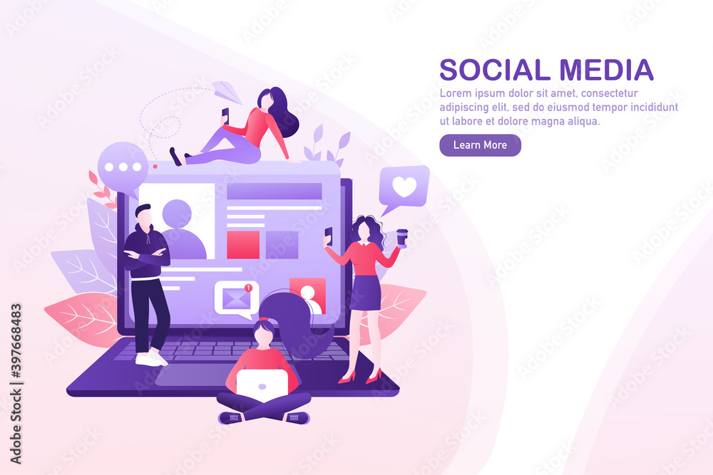 Social media people. Digital marketing illustration. Digital communication. Photo frame. Social media people in cartoon style. Isometric vector illustration.