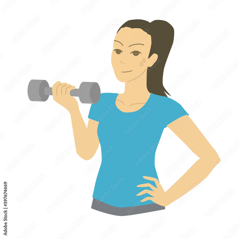 Woman using dumbbells to train muscles. Woman using dumbbells to train muscles.