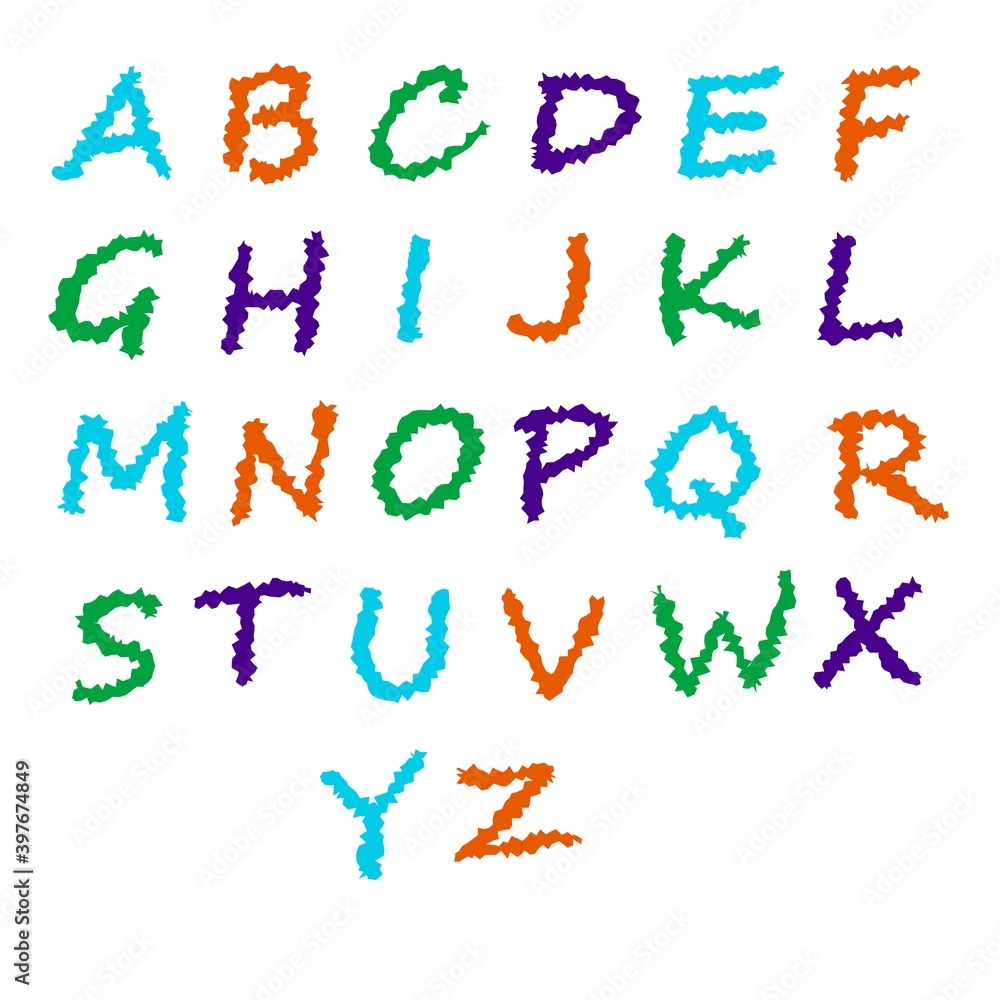 Vector illustration of isolated letters of the alphabet on a white background. Simple flat style. Vector illustration of isolated letters of the alphabet on a white background. Simple flat style.