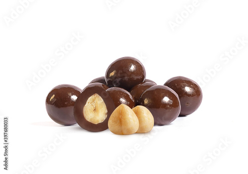 nut hazelnuts in chocolate on a white background