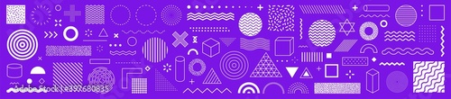 Set of 100 geometric shapes. Memphis design, retro elements for web, vintage, advertisement, commercial banner, poster, leaflet, billboard, sale. Collection trendy halftone vector geometric shapes.