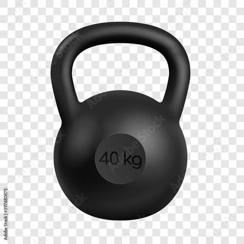 Realistic black kettlebell of 40 kilograms isolated on transparent background
