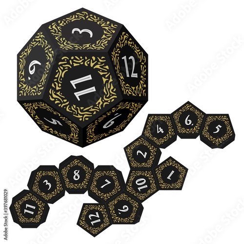 D12 Isometric Dice for Boardgames With Paper Unwrap Template