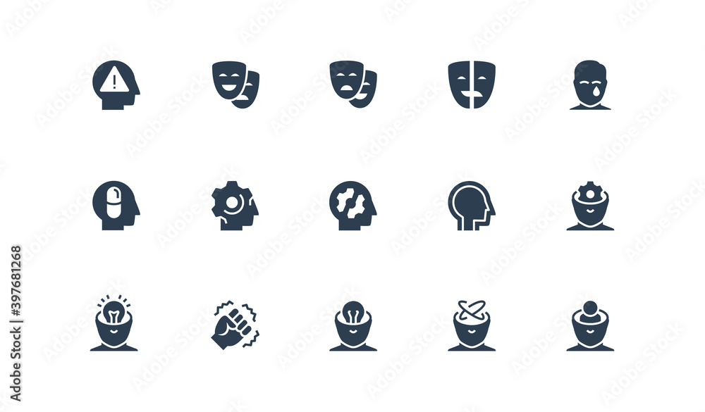 Stress, Depression and Mental Disorders Related Vector Icon Set in Glyph Style Stress, Depression and Mental Disorders Related Vector Icon Set in Glyph Style
