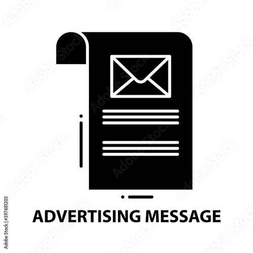 advertising message icon, black vector sign with editable strokes, concept illustration