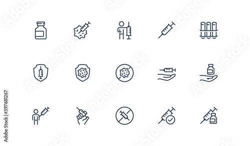 Vaccination Related Vector Icon Set in Outline Style