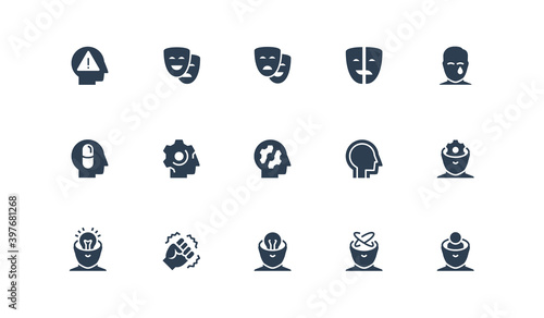 Stress, Depression and Mental Disorders Related Vector Icon Set in Glyph Style