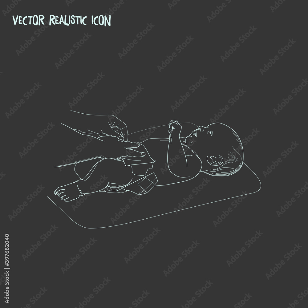 Changing diaper icon line element. Vector illustration of changing