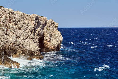 A rugged rocky sea shore in Zakynthos Island