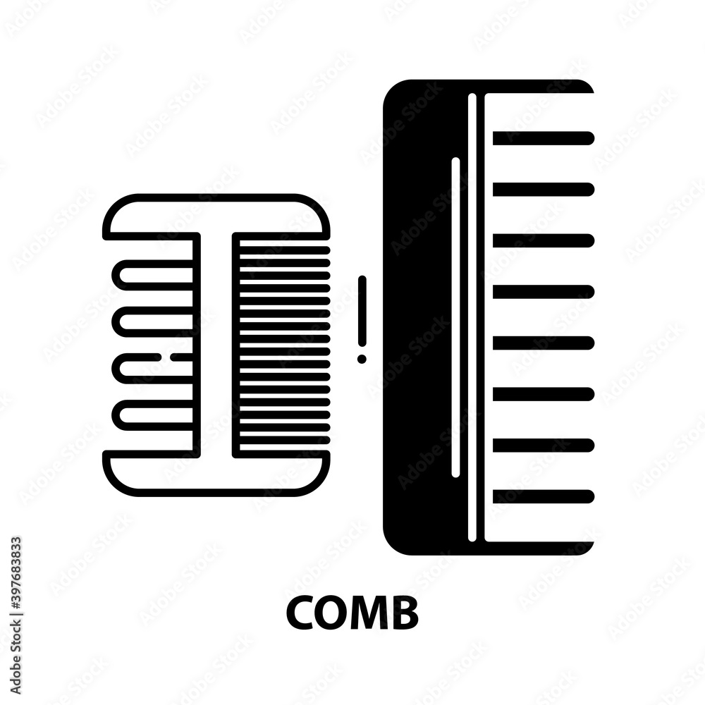 comb symbol icon, black vector sign with editable strokes, concept illustration comb symbol icon, black vector sign with editable strokes, concept illustration