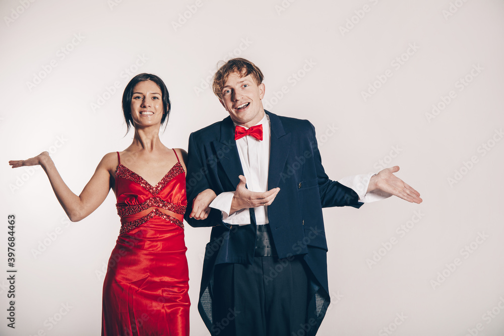 Portrait of a young elegant people. Couple in love. Studio. Emotion. Man and woman. Fashion style.
Portrait of a young elegant people. Couple in love. Studio. Emotion. Man and woman. Fashion style.