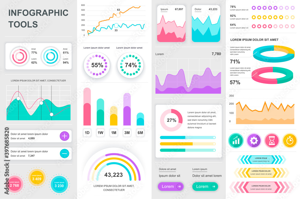Bundle infographic UI, UX, KIT elements. Different charts, diagrams ...