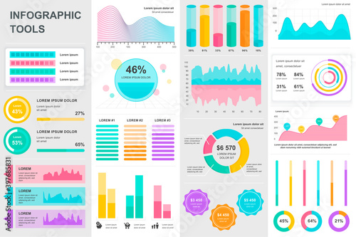 Bundle infographic UI, UX, KIT elements. Different charts, diagrams, workflow, flowchart, timeline, schemes, marketing icons, graphs and bars design template. Vector info graphic and infographics set.