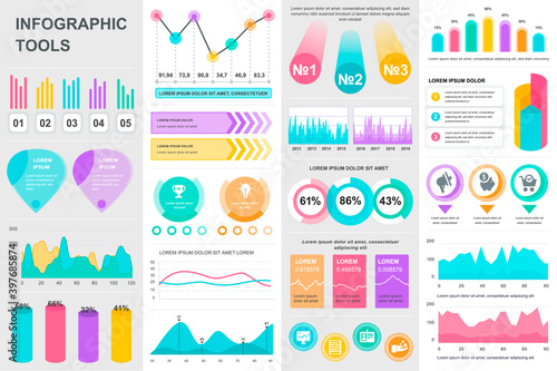Bundle infographic UI, UX, KIT elements. Different charts, diagrams, workflow, flowchart, timeline, schemes, marketing icons, graphs and bars design template. Vector info graphic and infographics set.