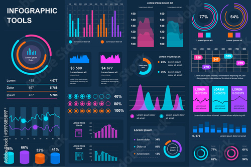 Bundle infographic UI, UX, KIT elements. Different charts, diagrams, workflow, flowchart, timeline, schemes, marketing icons, graphs and bars design template. Vector info graphic and infographics set.