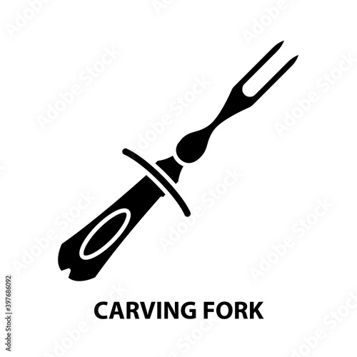 carving fork icon, black vector sign with editable strokes, concept illustration