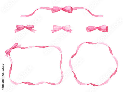 ピンクのリボンの素材セット