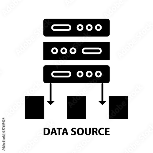 data source icon, black vector sign with editable strokes, concept illustration