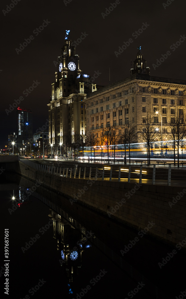 Traffic trails on the Liverpool waterfront