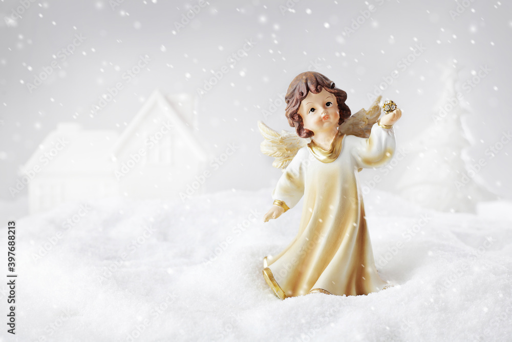 Snow landscape with christmas angel Snow landscape with christmas angel
