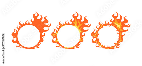Round fire frames for designs, vector set