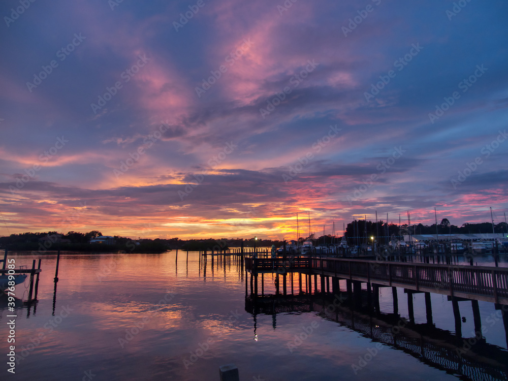 Sunset on the water in Tarpon Springs Florida