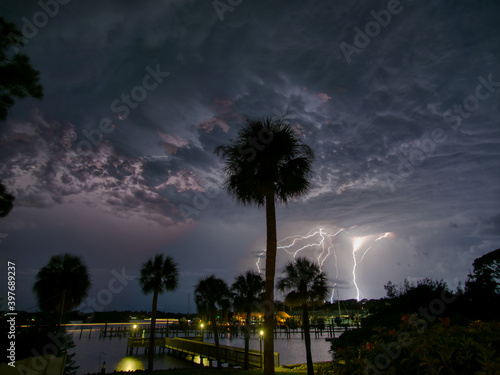 Lightning Storm at twilight in Tarpon Springs Florida