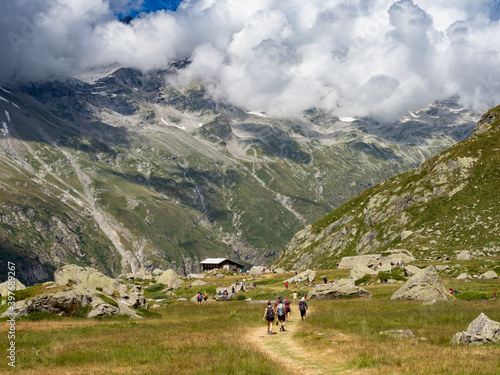 Trekking scene in the Italian alps
