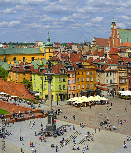 Old Town in Warsaw, tourists on the Castle Square, Old Town in Warsaw is UNESCO World Heritage Site, Poland