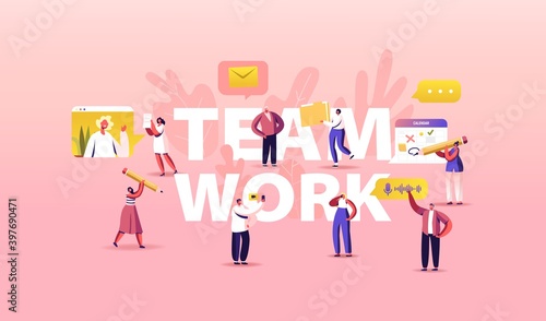 Team Work Concept. Businesspeople Teamwork Cooperation, Office Employees Collective Work, Partnership Business Meeting