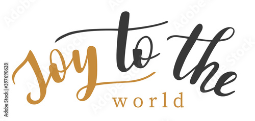 Joy to the world hand lettering in gold and grey trendy color. Christmas quotes and phrases for cards, banners, posters, mug, scrapbooking, pillow case, phone cases and clothes design. 